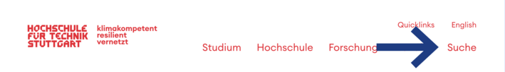 Screenshot des Website-Kopfbereichs mit Link zur Suche