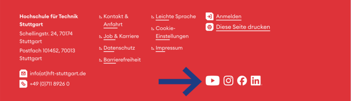 Screenshot des Footers der Website mit Social Media Icons