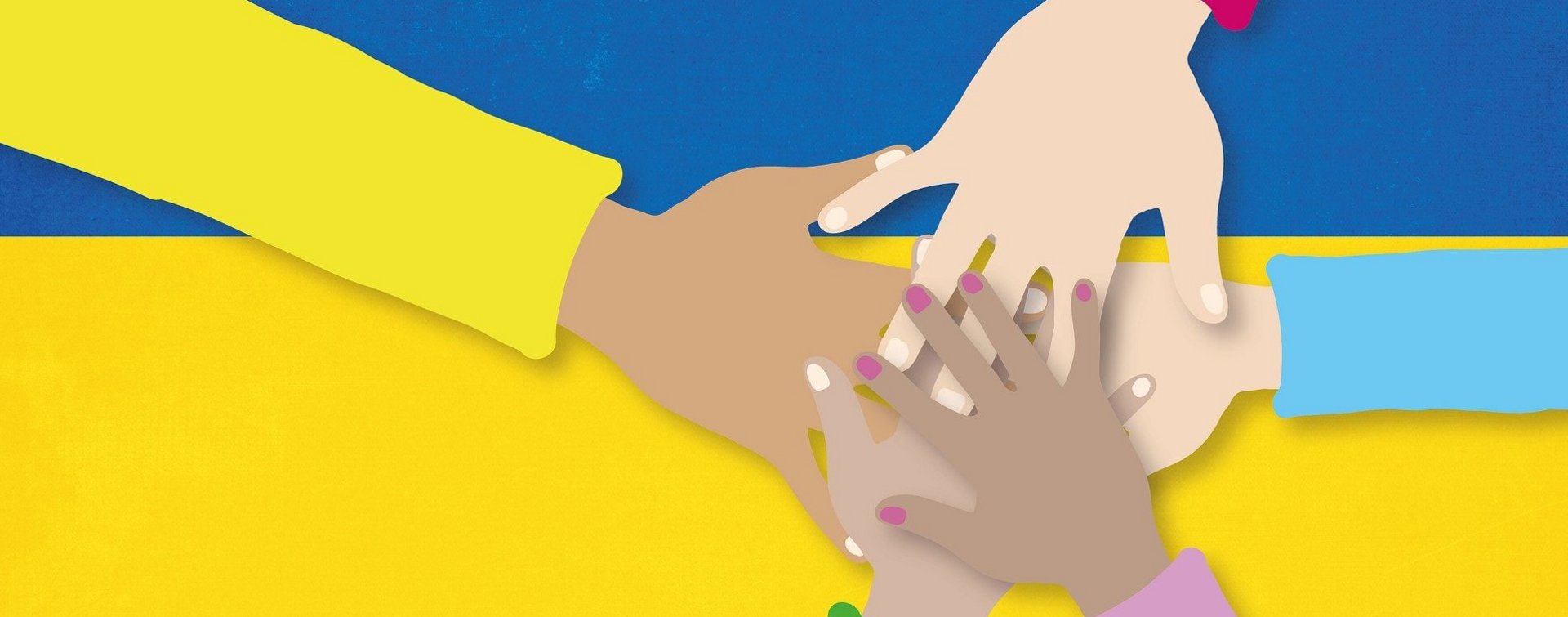 Flagge der Ukraine mit Händen