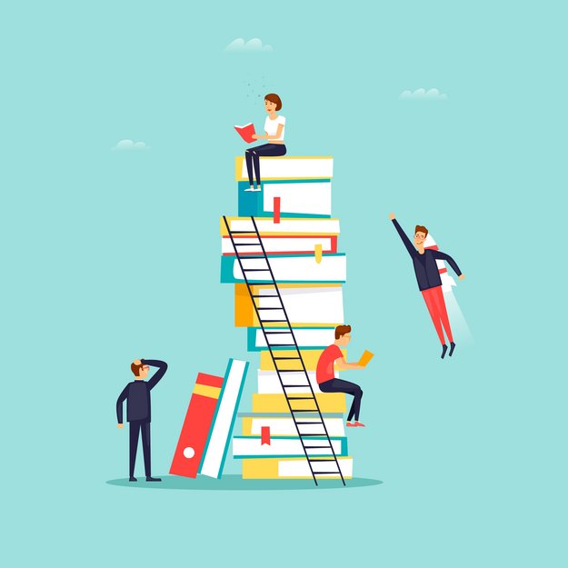 Grafik auf der Menschen mit Büchern zu sehen sind