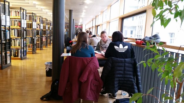 Studierende sitzen in der Bibliothek und lernen