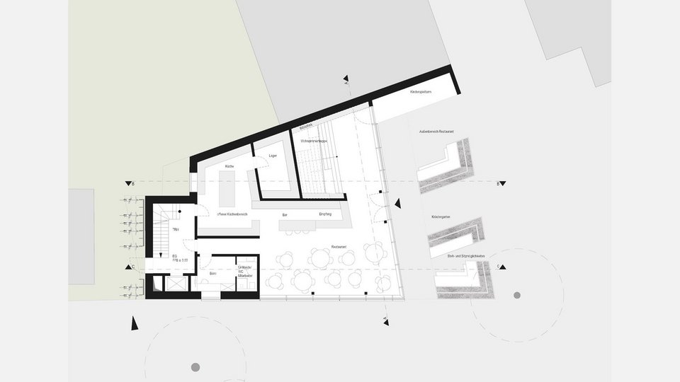 Grundriss EG der Bachelor-Arbeit Gästehaus Neukirchen