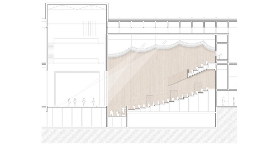 Schnitt des Opernsaals der Master Thesis Interimsoper Stuttgart
