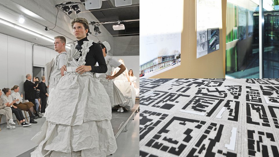 Modenschau der Ausstellung Best-of 2022 und Abbildung diverser Exponate der Ausstellung