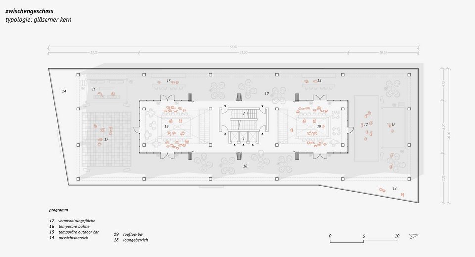 Grundriss Zwischengeschoss der Studienarbeit Kreativzentrum Bietigheim-Bissingen