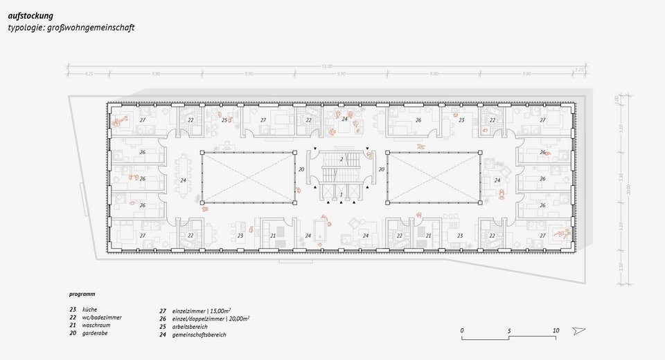 Grundriss Wohnung der Studienarbeit Kreativzentrum Bietigheim-Bissingen