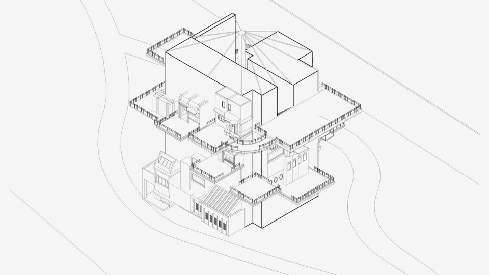 Zeichnung des Gebäudeaufbaus der Studienarbeit Radical Housing