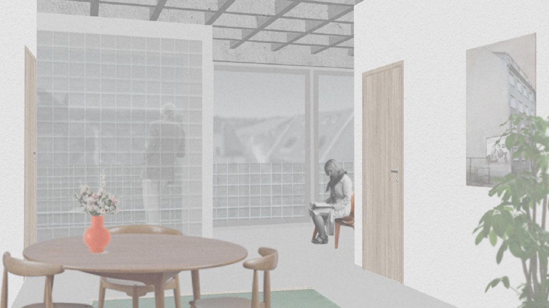 Rendering eines Innenraums der Studienarbeit Brandwand+