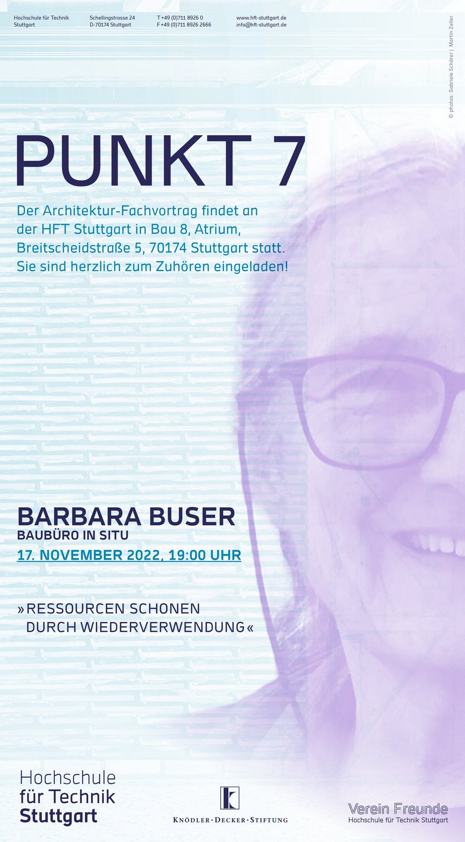 Plakat mit Collage von Portrait und Projekt der Rednerin 