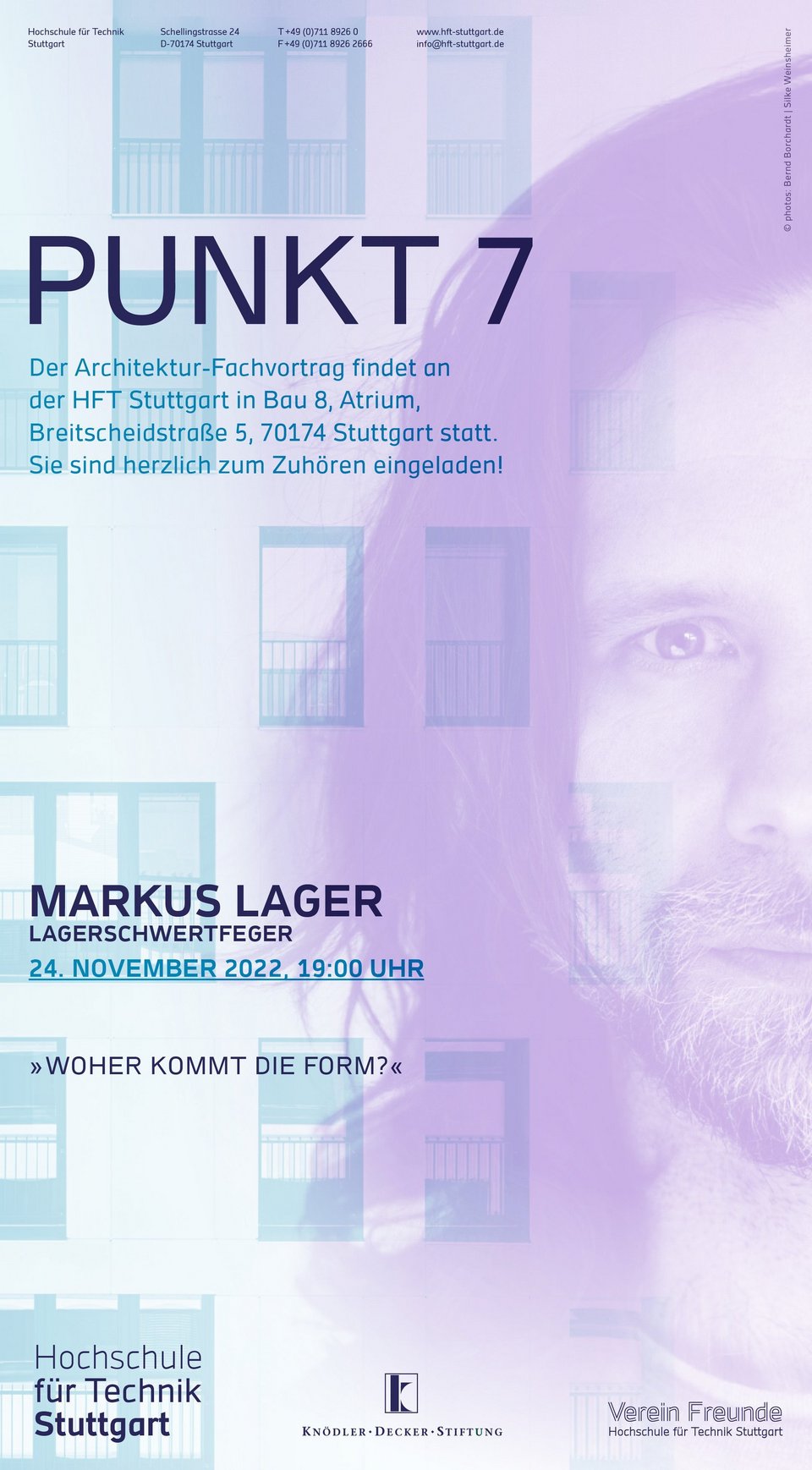 Plakat mit Collage von Portrait und Projekt des Redners 