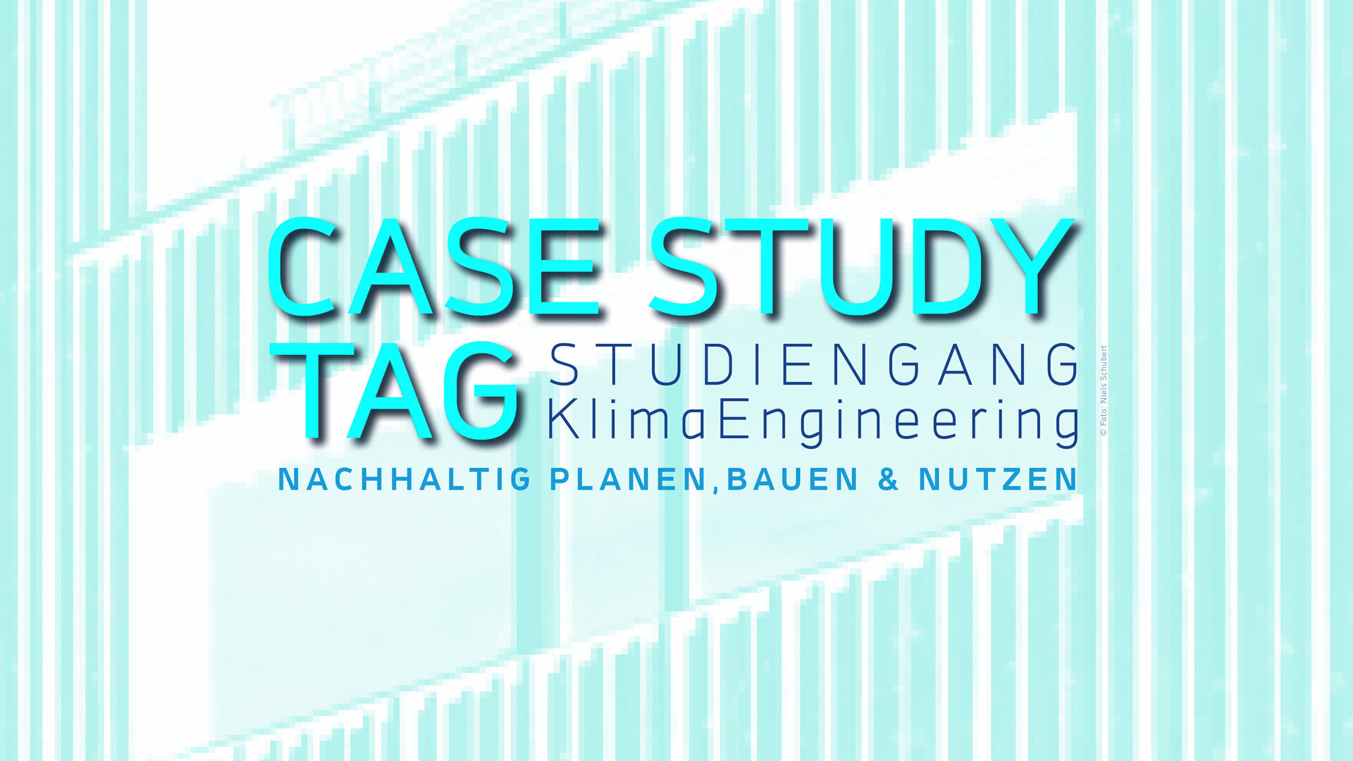 Plakat mit Fassadenausschnitt und Schriftzug zum Case Study Tag 2021 