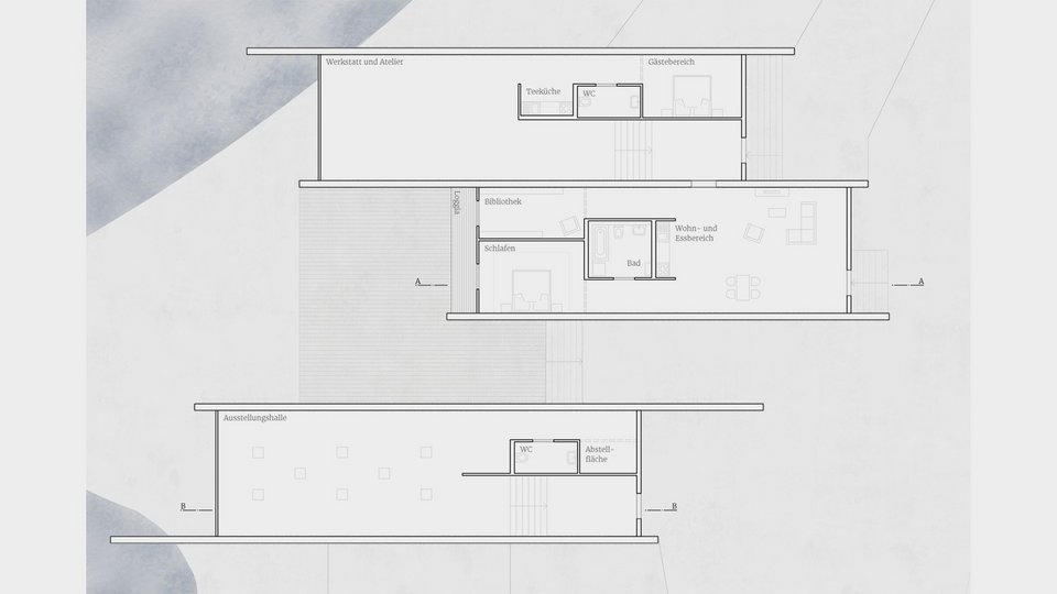 Grundriss EG der Studienarbeit Kunstrefugium am Walchensee