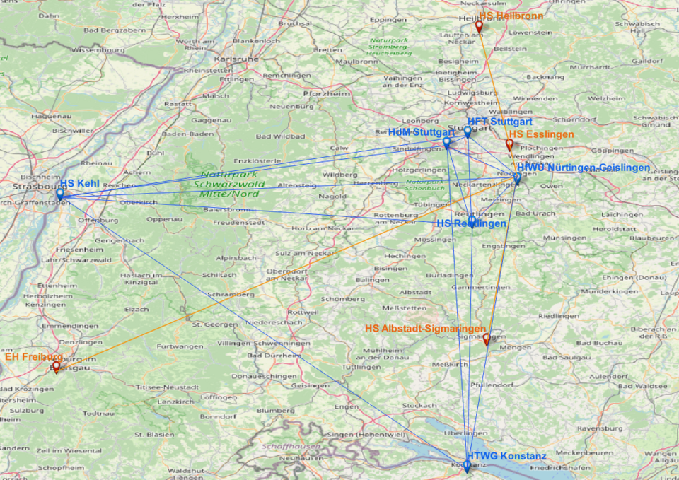 Partnerübersicht auf einer Karte/ Overview of FORTH bw Partners on a map
