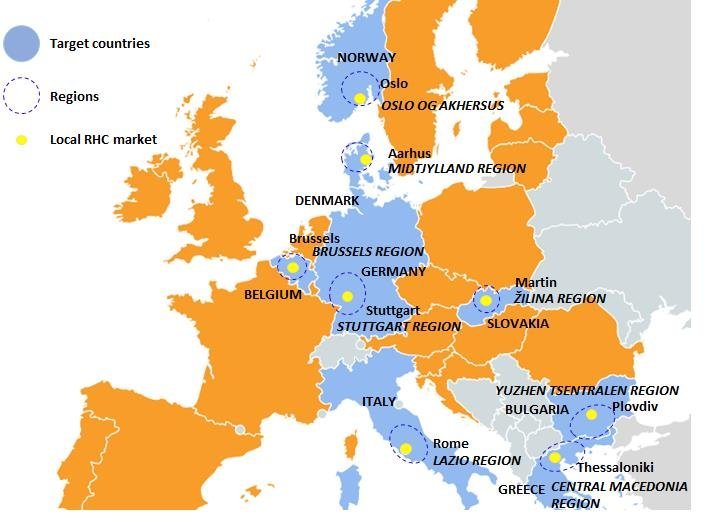 Europakarte mit ausgewählten regionalen Gebieten und lokalen Märkten im Rahmen des Forschungsprojekts W4RES