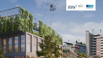 Illustrationsbeispiel urbaner Transformation - moderne Stadt mit integrierter Natur