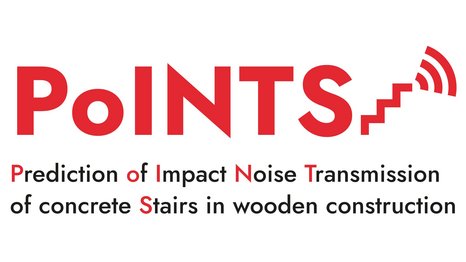 Logo PoINTS - Prediction of Impact Noise Transmission of concrete Stairs in wooden construction (rote Schrift auf weiß)